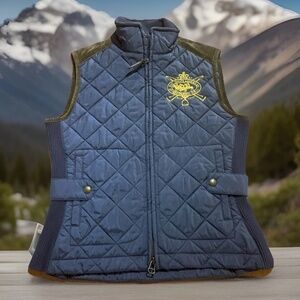 Ralph Lauren Sport Womens Vest S Quilted Crest Crown Logo Suede Trim Equestrian